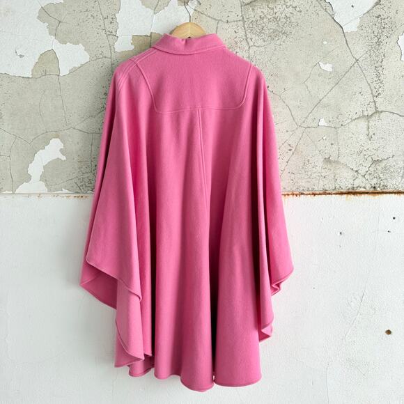 Vtg 90s Cape Coat Pink 100% Wool Swing Overcoat Button Front Poncho Capelet Glam - Picture 3 of 10